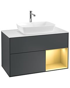 Villeroy und Boch Finion Waschtischunterschrank G781HFHG 100cm, Abdeckplatte white matt, Emotion, Regale Gold matt lacquer, Midnight Blue Matt Lacquer