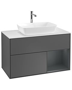 Villeroy und Boch Finion Waschtischunterschrank G781HGGK 100cm, Abdeckplatte white matt, Emotion, Regale Midnight matt lacquer, Anthracite matt