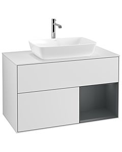 Villeroy und Boch Finion Villeroy und Boch G781HGMT 100cm, plaque de recouvrement blanc mat, Emotion, étagères laqué mat Midnight, laqué blanc mat