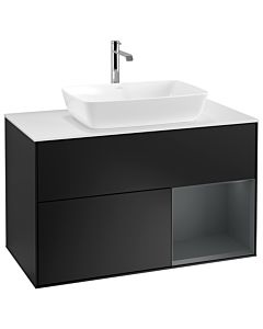 Villeroy und Boch Finion Waschtischunterschrank G781HGPD 100cm, Abdeckplatte white matt, Emotion, Regale Midnight matt lacquer, Black matt lacquer