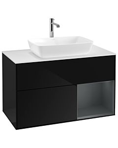 Villeroy und Boch Finion Waschtischunterschrank G781HGPH 100cm, Abdeckplatte white matt, Emotion, Regale Midnight matt lacquer, Glossy Black Lacquer