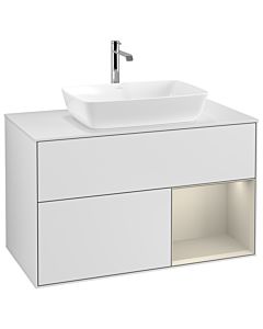 Villeroy und Boch Finion Waschtischunterschrank G781HHMT 100cm, Abdeckplatte white matt, Emotion, Regale sand matt lacquer, White matt lacquer