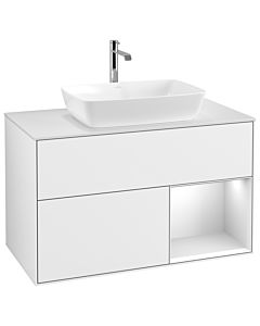 Villeroy und Boch Finion Villeroy und Boch G781MTGF 100cm, plaque de recouvrement blanc mat, Emotion, étagères laqué blanc mat, laqué blanc brillant