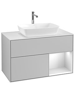 Villeroy und Boch Finion Waschtischunterschrank G781MTGJ 100cm, Abdeckplatte white matt, Emotion, Regale White matt lacquer, Light grey matt
