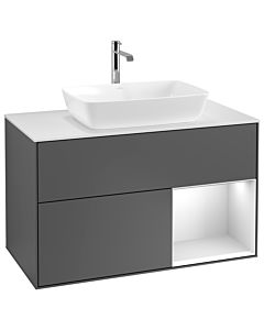 Villeroy und Boch Finion Waschtischunterschrank G781MTGK 100cm, Abdeckplatte white matt, Emotion, Regale White matt lacquer, Anthracite matt