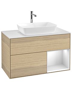 Villeroy und Boch Finion Villeroy und Boch G781MTPC 100cm, plaque de recouvrement blanc mat, Emotion, étagères laqué blanc mat, Oak Veneer