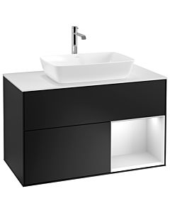 Villeroy und Boch Finion Waschtischunterschrank G781MTPD 100cm, Abdeckplatte white matt, Emotion, Regale White matt lacquer, Black matt lacquer