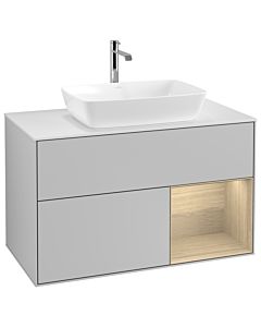 Villeroy und Boch Finion Villeroy und Boch G781PCGJ 100cm, plaque de recouvrement blanc mat, Emotion, étagères Oak Veneer , gris clair mat