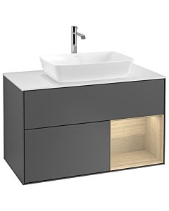 Villeroy und Boch Finion Waschtischunterschrank G781PCGK 100cm, Abdeckplatte white matt, Emotion, Regale Oak Veneer, Anthracite matt