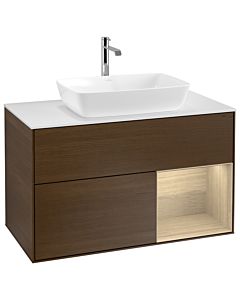 Villeroy und Boch Finion Waschtischunterschrank G781PCGN 100cm, Abdeckplatte white matt, Emotion, Regale Oak Veneer, Walnut veneer