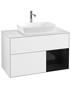Villeroy und Boch Finion Waschtischunterschrank G781PHGF 100cm, Abdeckplatte white matt, Emotion, Regale Glossy black lacquer, Glossy white lacquer