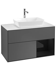 Villeroy und Boch Finion Villeroy und Boch G781PHGK 100cm, plaque de finition blanc mat, Emotion, étagères Laque noir brillant, Anthracite mat