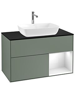 Villeroy und Boch Finion Villeroy und Boch G782GFGM 100cm, plaque de finition noir mat, Emotion, étagères Laque blanc brillant, Olive Matt Lacquer