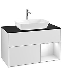 Villeroy und Boch Finion Waschtischunterschrank G782GFMT 100cm, Abdeckplatte black matt, Emotion, Regale Glossy white lacquer, White matt lacquer