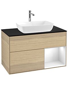 Villeroy und Boch Finion Villeroy und Boch G782GFPC 100cm, plaque de recouvrement noir mat, Emotion, étagères Laque blanche brillante, Oak Veneer
