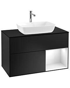 Villeroy und Boch Finion Waschtischunterschrank G782GFPD 100cm, Abdeckplatte black matt, Emotion, Regale Glossy white lacquer, Black matt lacquer