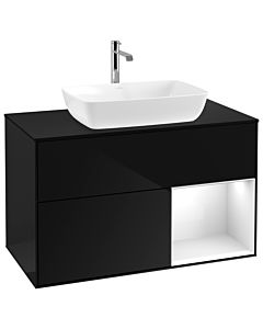 Villeroy und Boch Finion Villeroy und Boch G782GFPH 100cm, plaque de finition noir mat, Emotion, étagères Laque blanc brillant, Glossy Black Lacquer