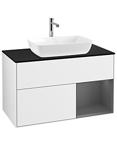 Villeroy und Boch Finion Villeroy und Boch G782GKGF 100cm, plaque de finition noir mat, Emotion, étagères Laque anthracite mat, Laque blanc brillant