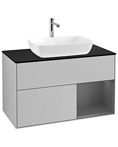 Villeroy und Boch Finion Villeroy und Boch G782GKGJ 100cm, plaque de recouvrement noire mate, Emotion, étagères laquées anthracite mat, gris clair mat