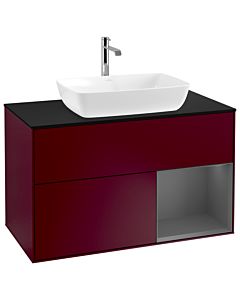Villeroy und Boch Finion Waschtischunterschrank G782GKHB 100cm, Abdeckplatte black matt, Emotion, Regale Anthracite matt lacquer, Peony Matt