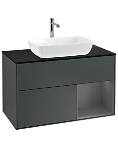 Villeroy und Boch Finion Waschtischunterschrank G782GKHG 100cm, Abdeckplatte black matt, Emotion, Regale Anthracite matt lacquer, Midnight Blue Matt Lacquer