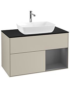 Villeroy und Boch Finion Waschtischunterschrank G782GKHH 100cm, Abdeckplatte black matt, Emotion, Regale Anthracite matt lacquer, Sand Matt Lacquer