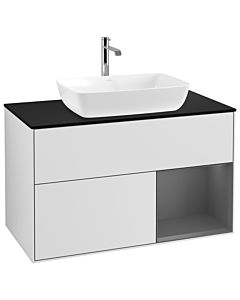 Villeroy und Boch Finion Waschtischunterschrank G782GKMT 100cm, Abdeckplatte black matt, Emotion, Regale Anthracite matt lacquer, White matt lacquer
