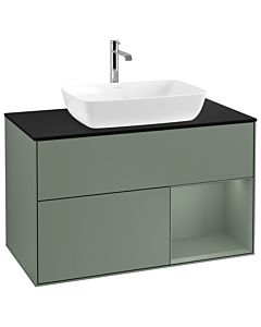 Villeroy und Boch Finion Waschtischunterschrank G782GMGM 100cm, Abdeckplatte black matt, Emotion, Regale Olive matt lacquer, Olive Matt Lacquer