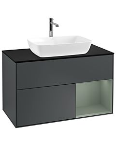 Villeroy und Boch Finion Waschtischunterschrank G782GMHG 100cm, Abdeckplatte black matt, Emotion, Regale Olive matt lacquer, Midnight Blue Matt Lacquer