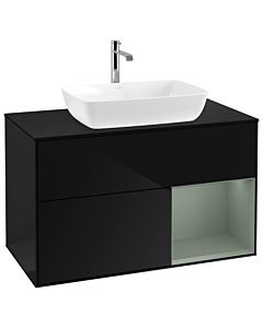 Villeroy und Boch Finion Waschtischunterschrank G782GMPH 100cm, Abdeckplatte black matt, Emotion, Regale Olive matt lacquer, Glossy Black Lacquer