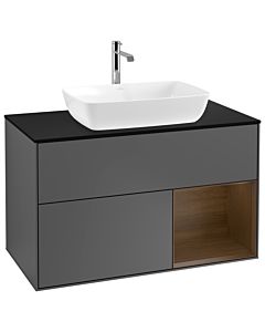 Villeroy und Boch Finion Villeroy und Boch Finion G782GNGK 100cm, cover plate black matt, Emotion, shelves Walnut Veneer , anthracite matt