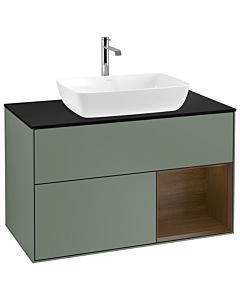 Villeroy und Boch Finion Villeroy und Boch G782GNGM 100cm, plaque de recouvrement noir mat, emotion, étagères Walnut Veneer , Olive Matt Lacquer