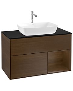 Villeroy und Boch Finion G782GNGN 100cm, plaque de finition noire mate, emotion, étagères Walnut Veneer , placage Walnut Veneer