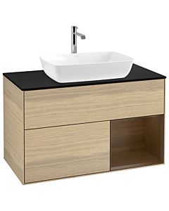 Villeroy und Boch Finion Waschtischunterschrank G782GNPC 100cm, Abdeckplatte black matt, Emotion, Regale Walnut Veneer, Oak Veneer