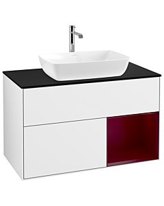 Villeroy und Boch Finion Waschtischunterschrank G782HBGF 100cm, Abdeckplatte black matt, Emotion, Regale Peony matt lacquer, Glossy white lacquer