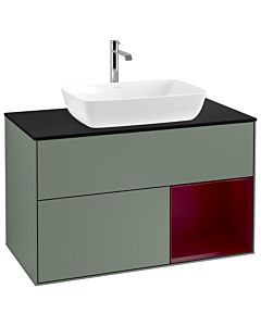 Villeroy und Boch Finion Villeroy und Boch G782HBGM 100cm, plaque de recouvrement noir mat, Emotion, étagères Peony laqué mat, Olive Matt Lacquer