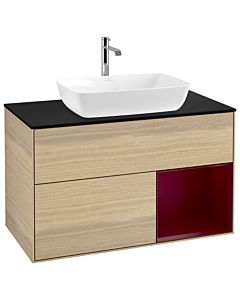 Villeroy und Boch Finion Waschtischunterschrank G782HBPC 100cm, Abdeckplatte black matt, Emotion, Regale Peony matt lacquer, Oak Veneer