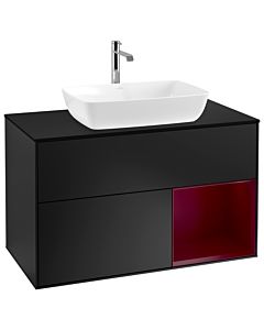 Villeroy und Boch Finion Waschtischunterschrank G782HBPD 100cm, Abdeckplatte black matt, Emotion, Regale Peony matt lacquer, Black matt lacquer