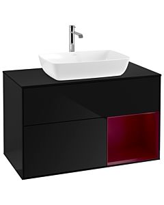 Villeroy und Boch Finion Waschtischunterschrank G782HBPH 100cm, Abdeckplatte black matt, Emotion, Regale Peony matt lacquer, Glossy Black Lacquer