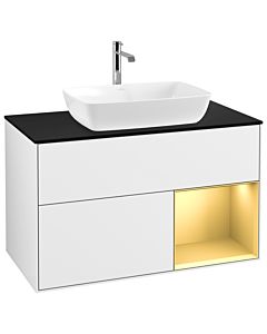 Villeroy und Boch Finion Villeroy und Boch G782HFGF 100cm, plaque de recouvrement noire mate, Emotion, étagères laquées or mat, laqué blanc brillant