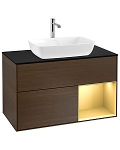 Villeroy und Boch Finion Villeroy und Boch Finion G782HFGN 100cm, cover plate black matt, Emotion, shelves gold matt lacquer, walnut veneer