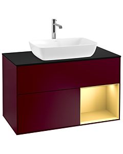 Villeroy und Boch Finion Waschtischunterschrank G782HFHB 100cm, Abdeckplatte black matt, Emotion, Regale Gold matt lacquer, Peony Matt