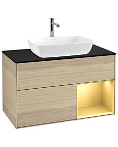 Villeroy und Boch Finion Villeroy und Boch Finion G782HFPC 100cm, cover plate black matt, Emotion, shelves gold matt lacquer, Oak Veneer
