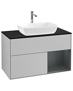Villeroy und Boch Finion Waschtischunterschrank G782HGGJ 100cm, Abdeckplatte black matt, Emotion, Regale Midnight matt lacquer, Light grey matt