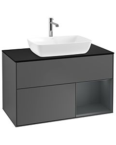 Villeroy und Boch Finion Waschtischunterschrank G782HGGK 100cm, Abdeckplatte black matt, Emotion, Regale Midnight matt lacquer, Anthracite matt