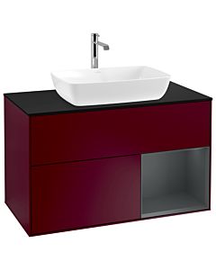 Villeroy und Boch Finion Waschtischunterschrank G782HGHB 100cm, Abdeckplatte black matt, Emotion, Regale Midnight matt lacquer, Peony Matt