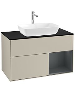 Villeroy und Boch Finion Waschtischunterschrank G782HGHH 100cm, Abdeckplatte black matt, Emotion, Regale Midnight matt lacquer, Sand Matt Lacquer