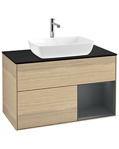 Villeroy und Boch Finion Waschtischunterschrank G782HGPC 100cm, Abdeckplatte black matt, Emotion, Regale Midnight matt lacquer, Oak Veneer