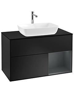 Villeroy und Boch Finion Waschtischunterschrank G782HGPD 100cm, Abdeckplatte black matt, Emotion, Regale Midnight matt lacquer, Black matt lacquer