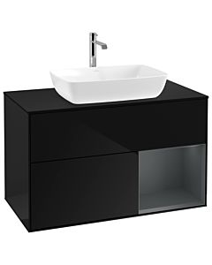 Villeroy und Boch Finion Waschtischunterschrank G782HGPH 100cm, Abdeckplatte black matt, Emotion, Regale Midnight matt lacquer, Glossy Black Lacquer